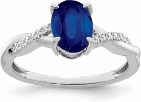 IceCarats 14K Solid White Gold Oval Blue Sapphire Diamond Ring Gemstone Band September Birthstone Jewelry