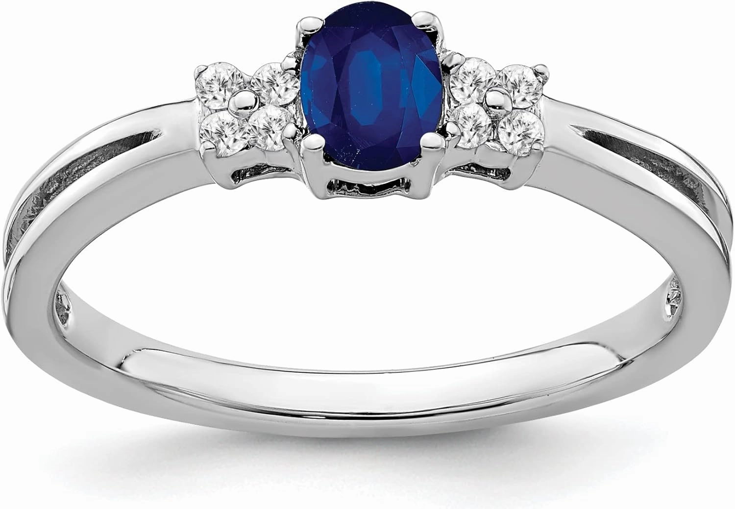 IceCarats 14K Solid White Gold Oval Blue Sapphire Diamond Ring Gemstone Band September Birthstone Jewelry