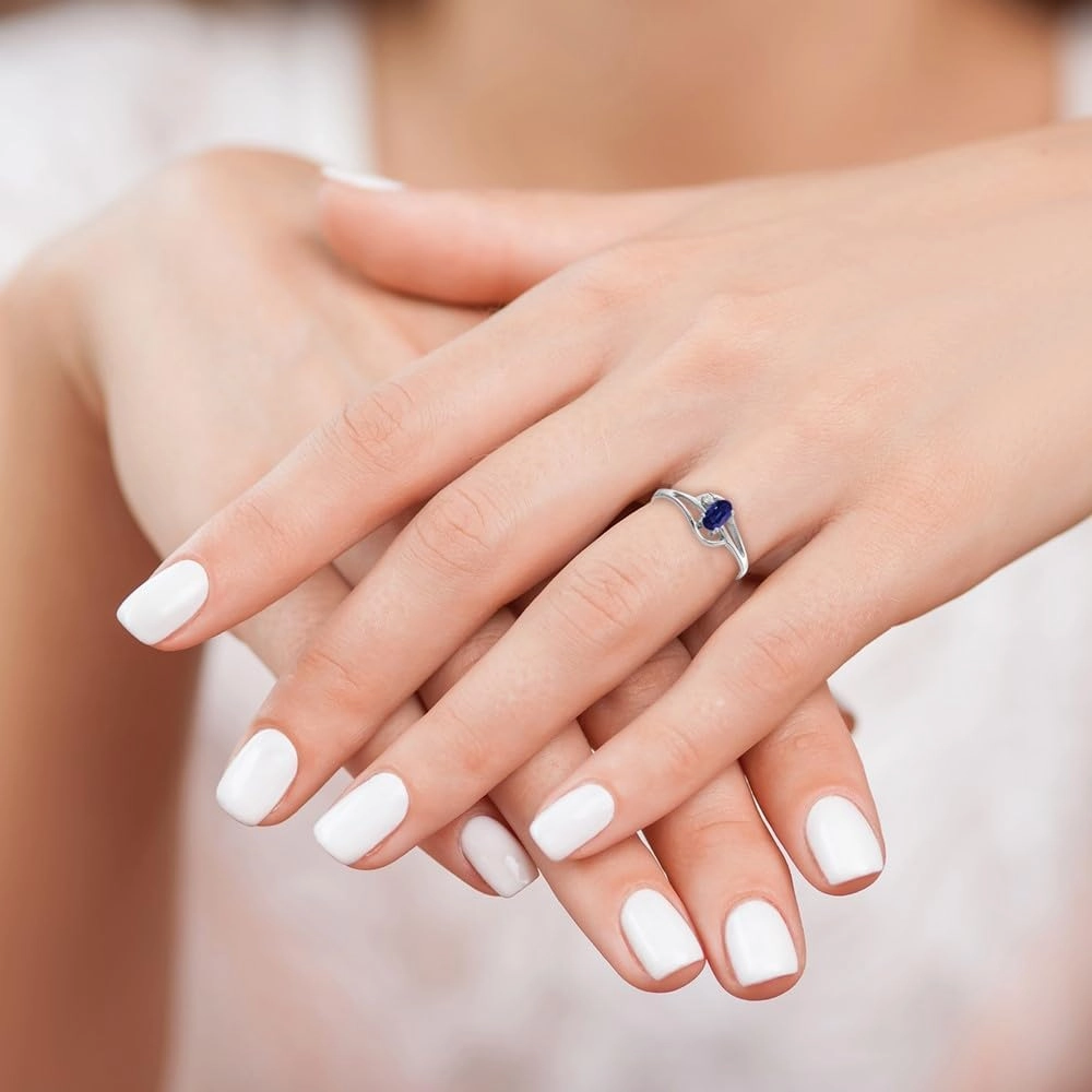 IceCarats 14K Solid White Gold Oval Blue Sapphire Diamond Ring Gemstone Band September Birthstone Jewelry