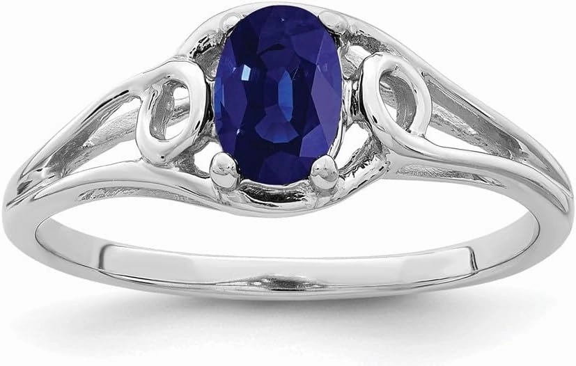 IceCarats 14K Solid White Gold Oval Blue Sapphire Ring Gemstone Band September Birthstone Jewelry