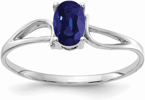 IceCarats 14K Solid White Gold Oval Blue Sapphire Ring Gemstone Band September Birthstone Jewelry