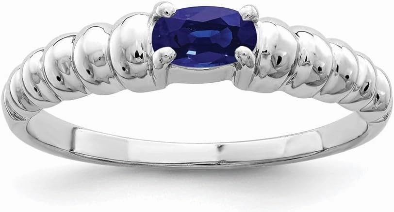 IceCarats 14K Solid White Gold Oval Blue Sapphire Ring Gemstone Band September Birthstone Jewelry