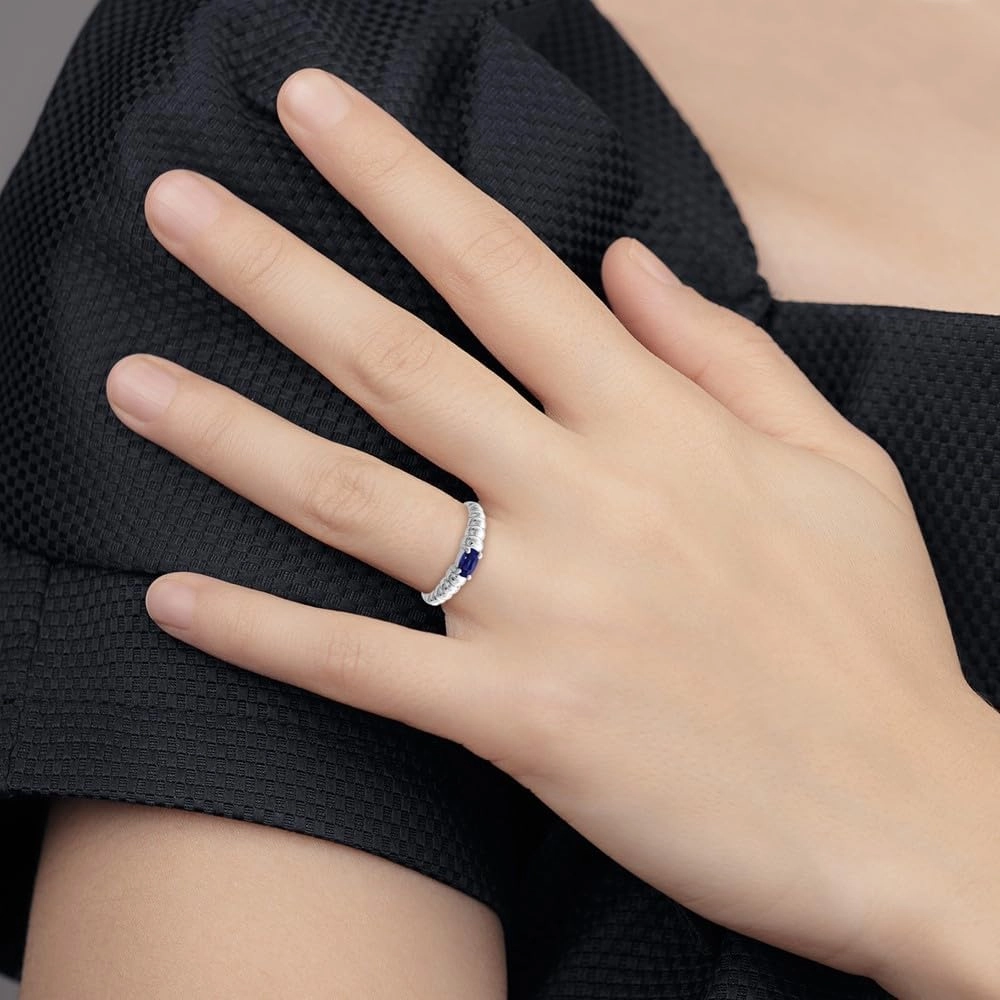 IceCarats 14K Solid White Gold Oval Blue Sapphire Ring Gemstone Band September Birthstone Jewelry