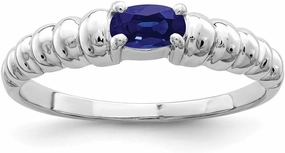 IceCarats 14K Solid White Gold Oval Blue Sapphire Ring Gemstone Band September Birthstone Jewelry