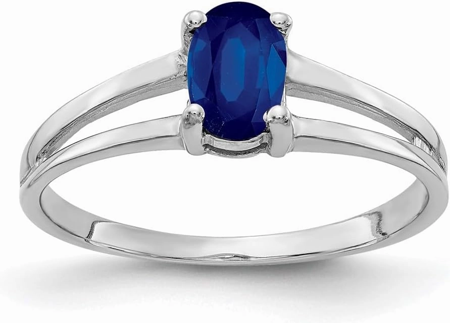 IceCarats 14K Solid White Gold Oval Blue Sapphire Ring Gemstone Band September Birthstone Jewelry