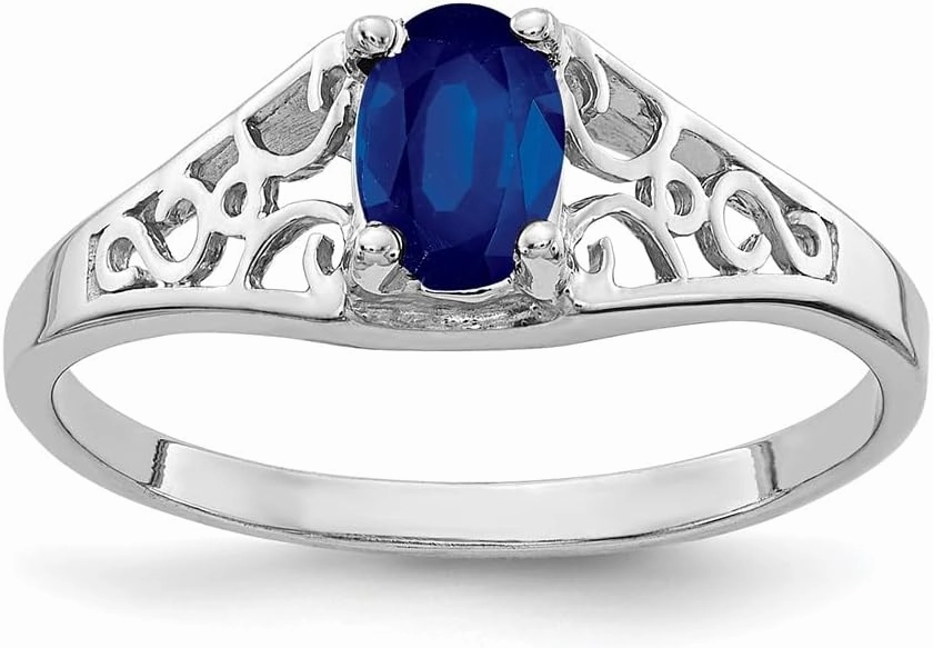IceCarats 14K Solid White Gold Oval Blue Sapphire Ring Gemstone Band September Birthstone Jewelry