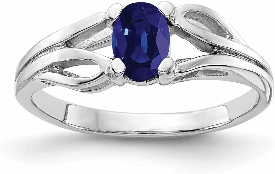 IceCarats 14K Solid White Gold Oval Blue Sapphire Ring Gemstone Band September Birthstone Jewelry