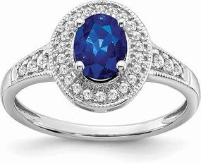 IceCarats 14K Solid White Gold Oval Created Blue Sapphire Diamond Halo Ring September Birthstone Jewelry
