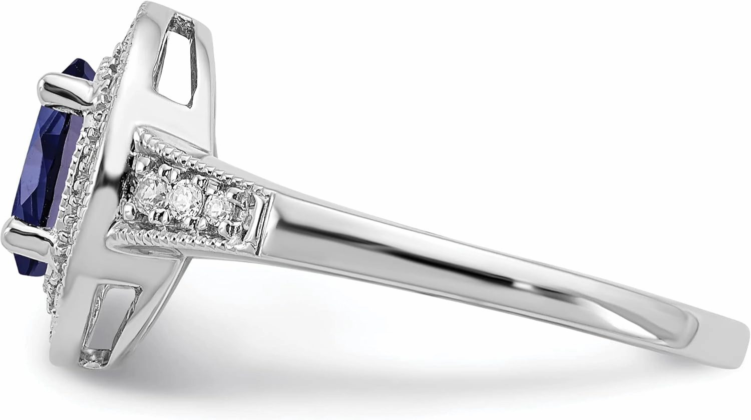 IceCarats 14K Solid White Gold Oval Created Blue Sapphire Diamond Halo Ring September Birthstone Jewelry