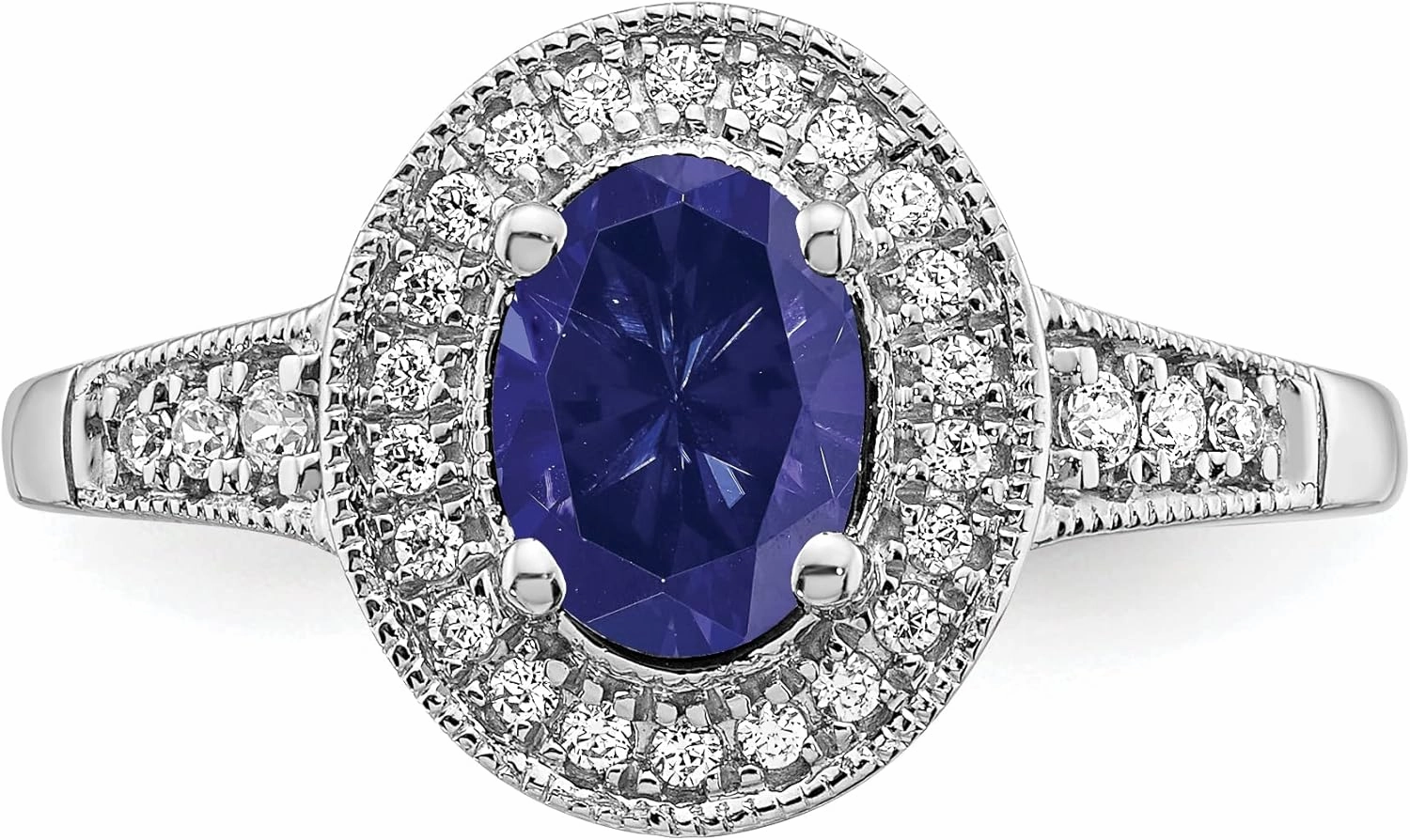 IceCarats 14K Solid White Gold Oval Created Blue Sapphire Diamond Halo Ring September Birthstone Jewelry