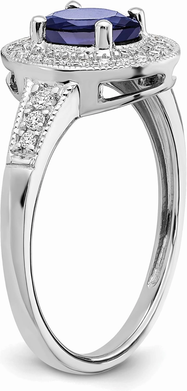 IceCarats 14K Solid White Gold Oval Created Blue Sapphire Diamond Halo Ring September Birthstone Jewelry