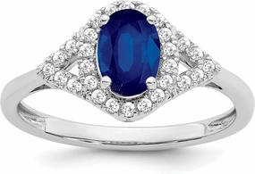 IceCarats 14K Solid White Gold Oval Created Blue Sapphire Diamond Ring September Birthstone Jewelry