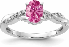 IceCarats 14K Solid White Gold Oval Created Pink Sapphire Diamond Ring October Birthstone Jewelry