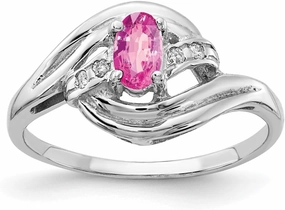 IceCarats 14K Solid White Gold Oval Pink Sapphire Diamond Ring Gemstone Band October Birthstone Jewelry