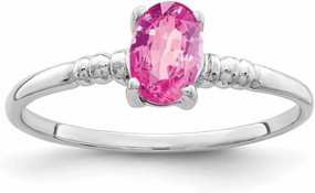 IceCarats 14K Solid White Gold Oval Pink Sapphire Ring Gemstone Band October Birthstone Jewelry