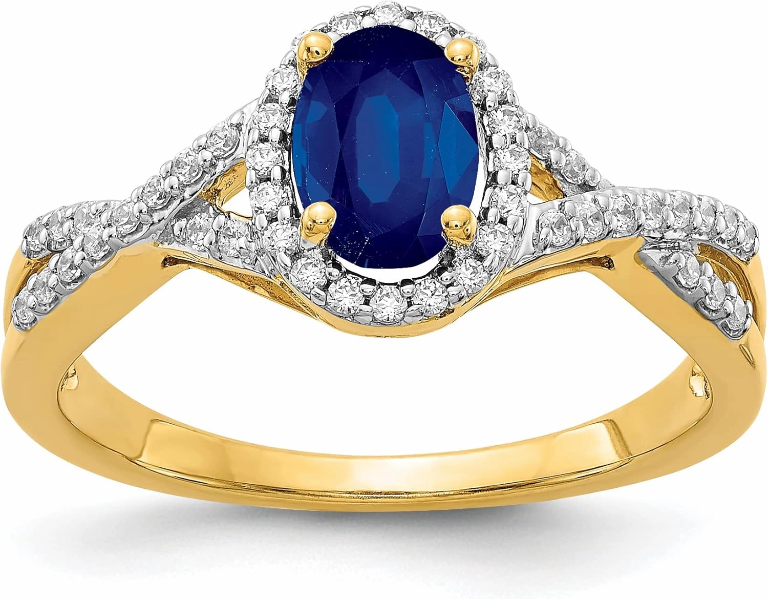 IceCarats 14K Solid Yellow Gold Diamond Blue Sapphire Oval Halo Ring Gemstone Band September Birthstone Jewelry