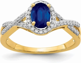 IceCarats 14K Solid Yellow Gold Diamond Blue Sapphire Oval Halo Ring Gemstone Band September Birthstone Jewelry