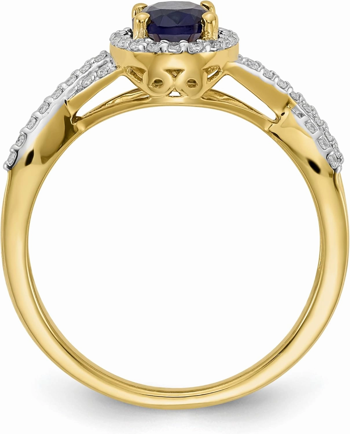 IceCarats 14K Solid Yellow Gold Diamond Blue Sapphire Oval Halo Ring Gemstone Band September Birthstone Jewelry