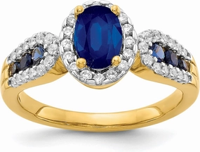 IceCarats 14K Solid Yellow Gold Diamond Oval Blue Sapphire Ring Gemstone Band September Birthstone Jewelry