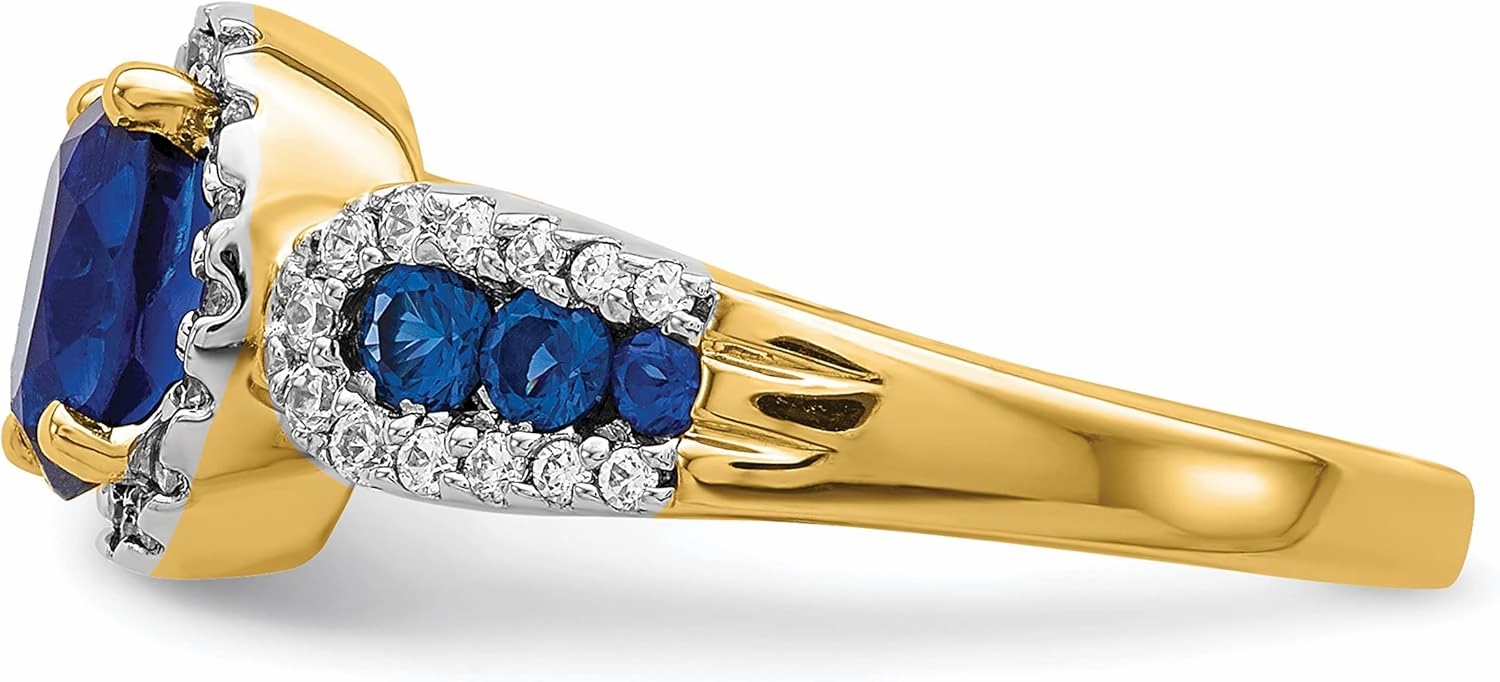 IceCarats 14K Solid Yellow Gold Diamond Oval Blue Sapphire Ring Gemstone Band September Birthstone Jewelry
