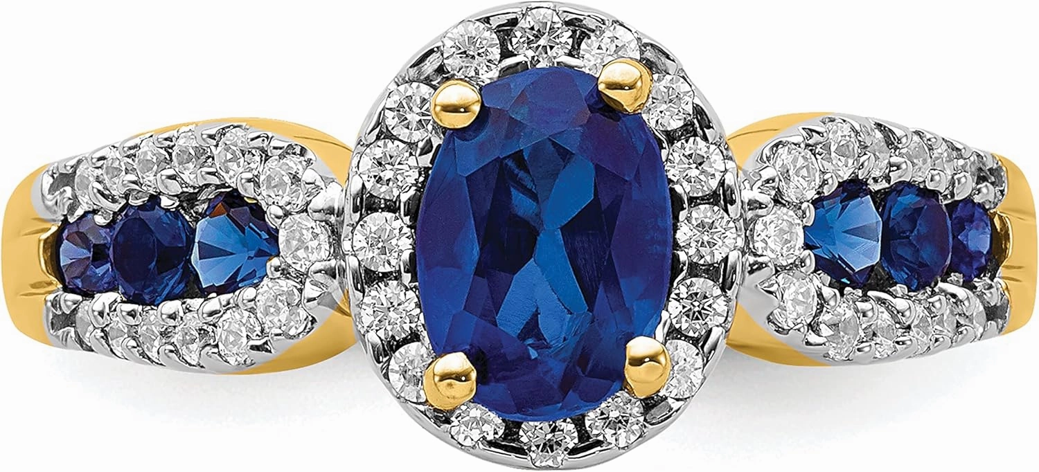 IceCarats 14K Solid Yellow Gold Diamond Oval Blue Sapphire Ring Gemstone Band September Birthstone Jewelry