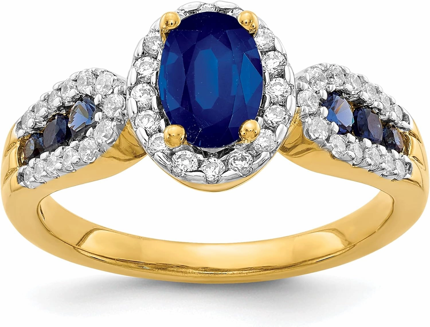 IceCarats 14K Solid Yellow Gold Diamond Oval Blue Sapphire Ring Gemstone Band September Birthstone Jewelry