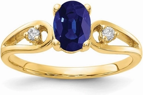 IceCarats 14K Solid Yellow Gold Oval Blue Sapphire Diamond Ring Gemstone Band September Birthstone Jewelry