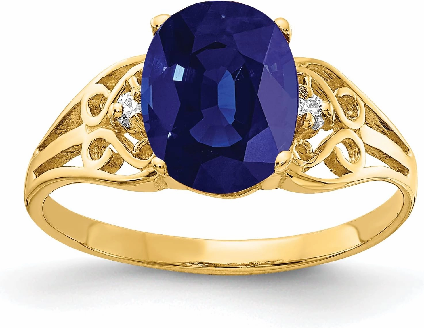 IceCarats 14K Solid Yellow Gold Oval Blue Sapphire Diamond Ring Gemstone Band September Birthstone Jewelry