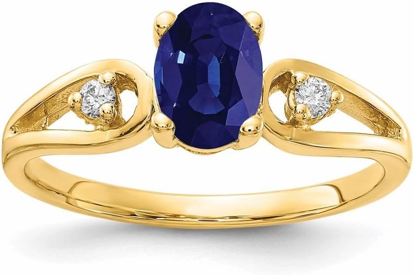IceCarats 14K Solid Yellow Gold Oval Blue Sapphire Diamond Ring Gemstone Band September Birthstone Jewelry