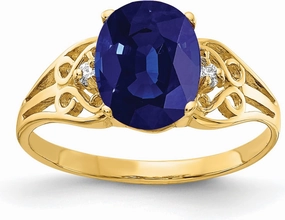 IceCarats 14K Solid Yellow Gold Oval Blue Sapphire Diamond Ring Gemstone Band September Birthstone Jewelry