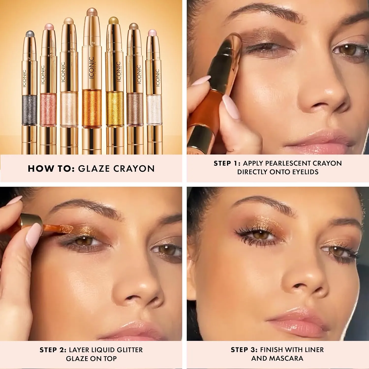 ICONIC LONDON Glaze Crayon | Dual Ended Eyeshadow Stick for Sparkling, Wet-Look Glazed Effect, Cruelty Free, Vegan Makeup