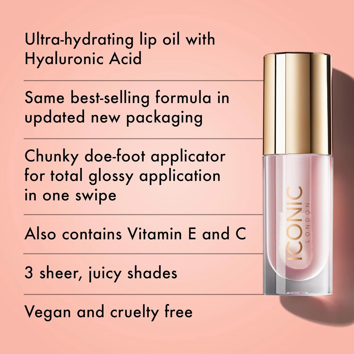ICONIC LONDON Lustre Lip Oil | Non Sticky, Moisturizing and High Shine Lip Oil, Containing Vitamin C and Hyaluronic Acid, Cruelty Free, Vegan Makeup, 0.2 Fl Oz