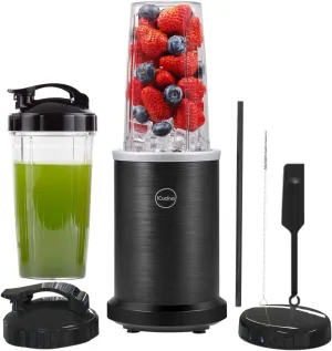 iCucina Smoothie Blender, 1000W Personal Blender for Shakes and Smoothies with 2 x 32oz Protable Cups and Lids, Single Serve Blenders for Ice Crushing, Bean Grinding, Frozen Fruit Drinks, Black