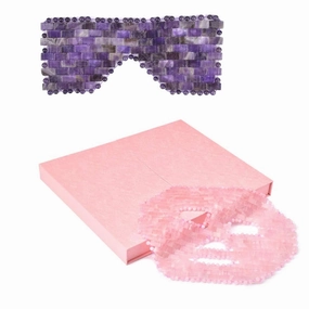 ideayard Amethyst Eye Mask & Rose Quartz Face Mask 100% All Natural Jade Soothe Stone Rose Quartz Eye Mask Rose Quartz Facial Mask