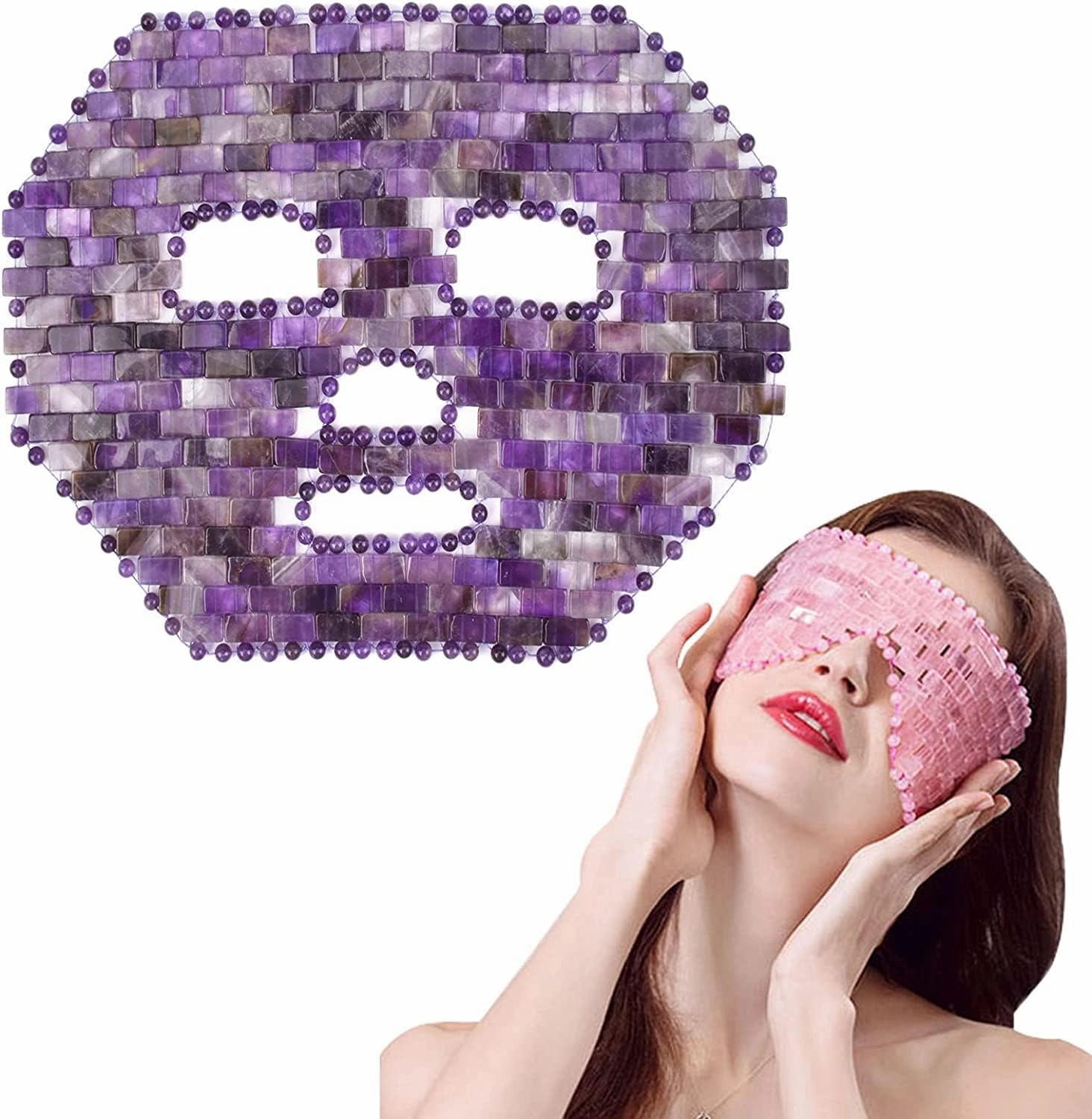 ideayard Jade Eye mask & Jade Face Mask 100% All Natural Jade Soothe Stone Rose Quartz Eye Mask Amethyst Facial Mask