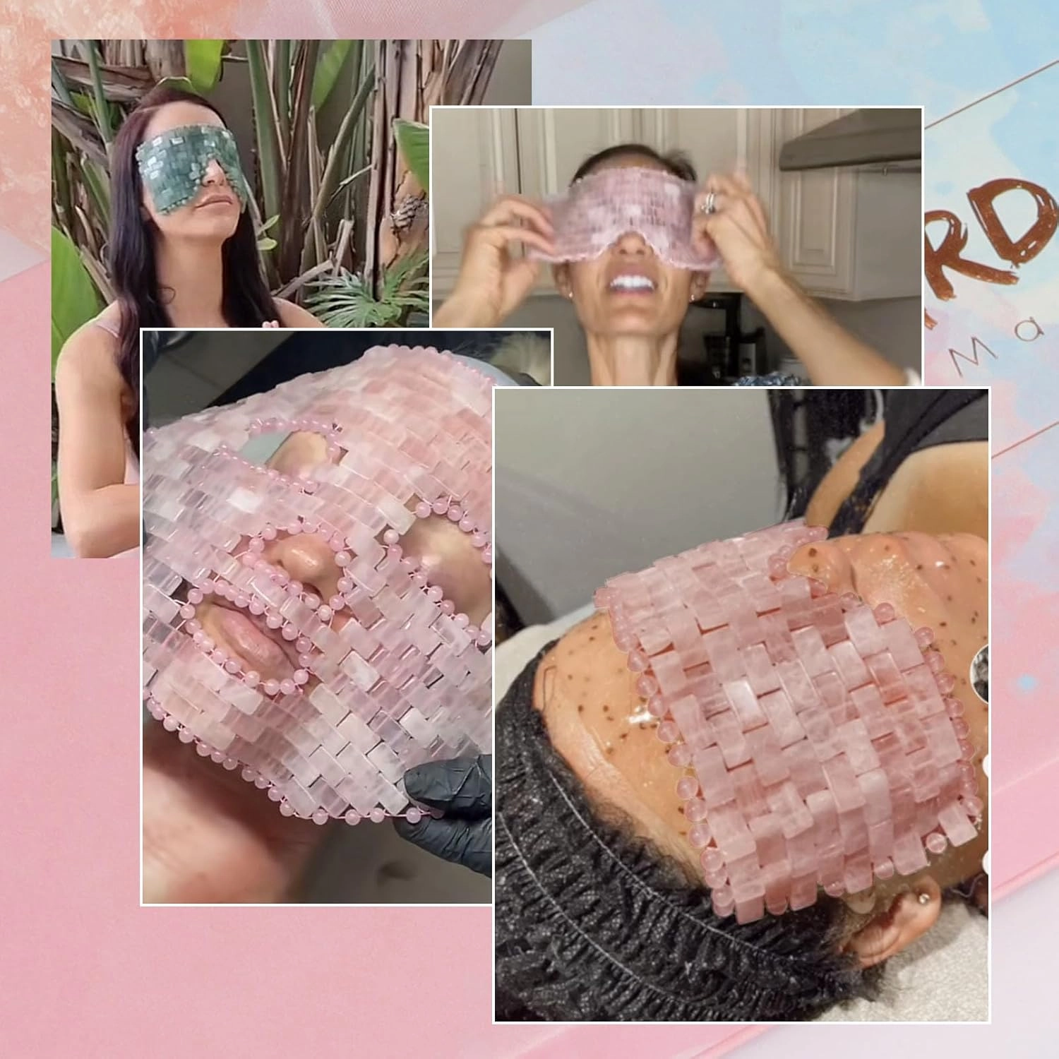 ideayard Rose Quartz Eye Mask, Cooling Eye Mask 100% All Natural Crystal Mask for Facial Puffy Eyes Reusable