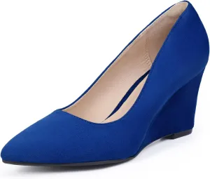 IDIFU IN3 Wedges for Women Closed Toe Pumps Low Heel Pointed Toe Work Wedding Bridal Office Formal Business Dress Casual Dressy Comfortable Trendy Fashion Shoes