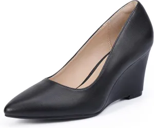 IDIFU IN3 Wedges for Women Closed Toe Pumps Low Heel Pointed Toe Work Wedding Bridal Office Formal Business Dress Casual Dressy Comfortable Trendy Fashion Shoes