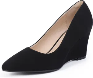 IDIFU IN3 Wedges for Women Closed Toe Pumps Low Heel Pointed Toe Work Wedding Bridal Office Formal Business Dress Casual Dressy Comfortable Trendy Fashion Shoes