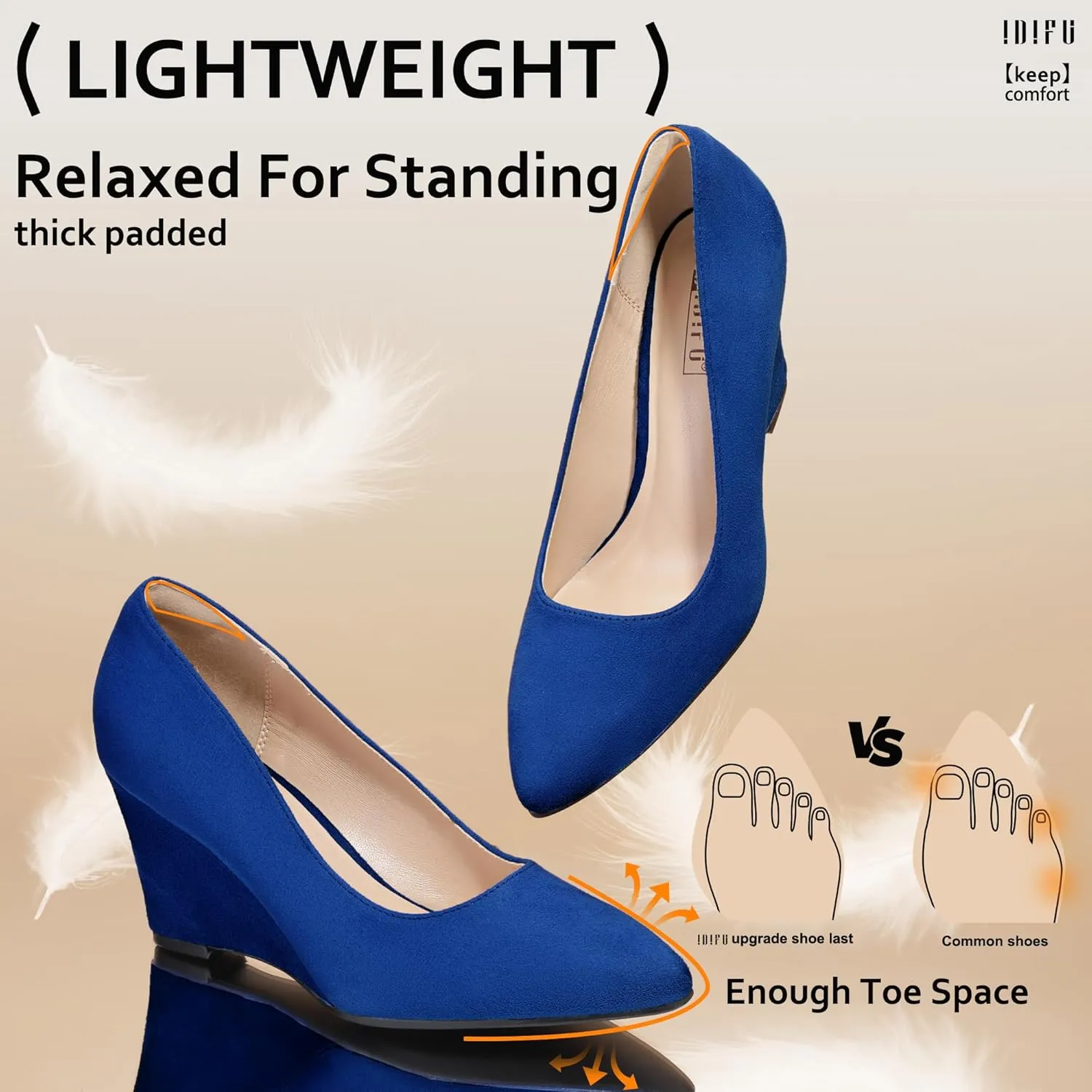 IDIFU IN3 Wedges for Women Closed Toe Pumps Low Heel Pointed Toe Work Wedding Bridal Office Formal Business Dress Casual Dressy Comfortable Trendy Fashion Shoes