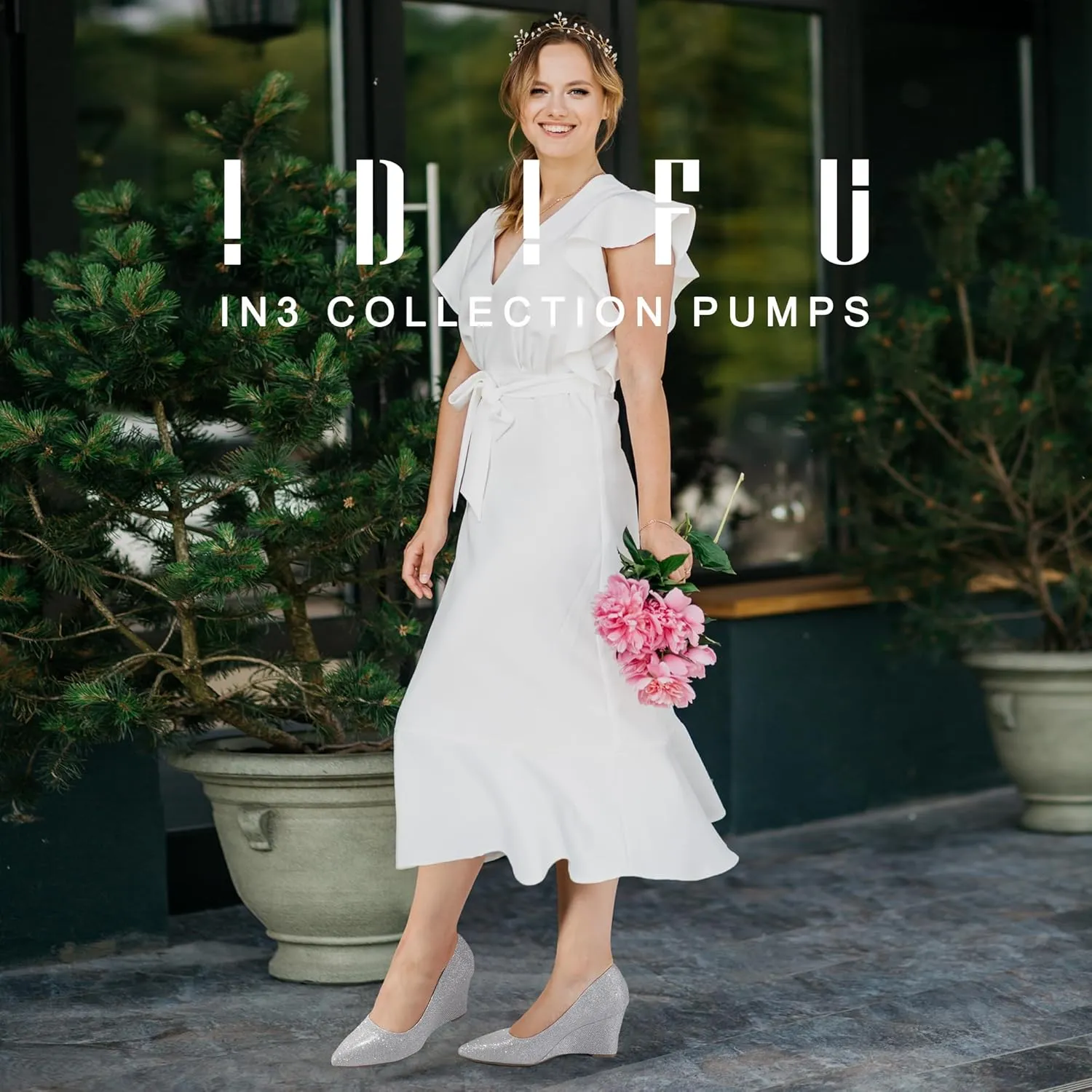 IDIFU IN3 Wedges for Women Closed Toe Pumps Low Heel Pointed Toe Work Wedding Bridal Office Formal Business Dress Casual Dressy Comfortable Trendy Fashion Shoes