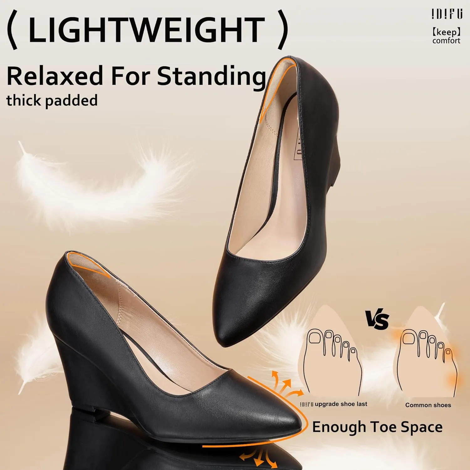 IDIFU IN3 Wedges for Women Closed Toe Pumps Low Heel Pointed Toe Work Wedding Bridal Office Formal Business Dress Casual Dressy Comfortable Trendy Fashion Shoes