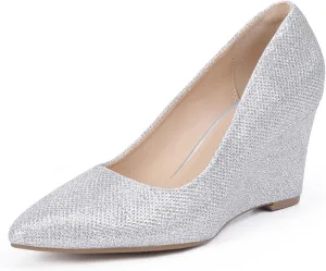 IDIFU IN3 Wedges for Women Closed Toe Pumps Low Heel Pointed Toe Work Wedding Bridal Office Formal Business Dress Casual Dressy Comfortable Trendy Fashion Shoes