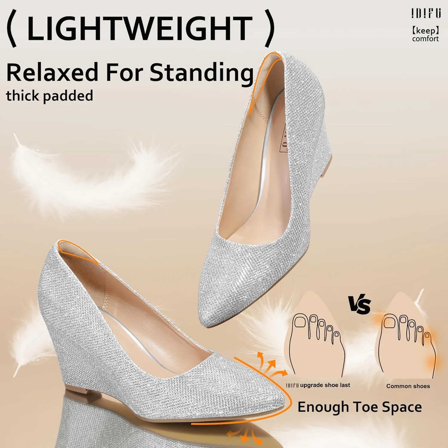 IDIFU IN3 Wedges for Women Closed Toe Pumps Low Heel Pointed Toe Work Wedding Bridal Office Formal Business Dress Casual Dressy Comfortable Trendy Fashion Shoes