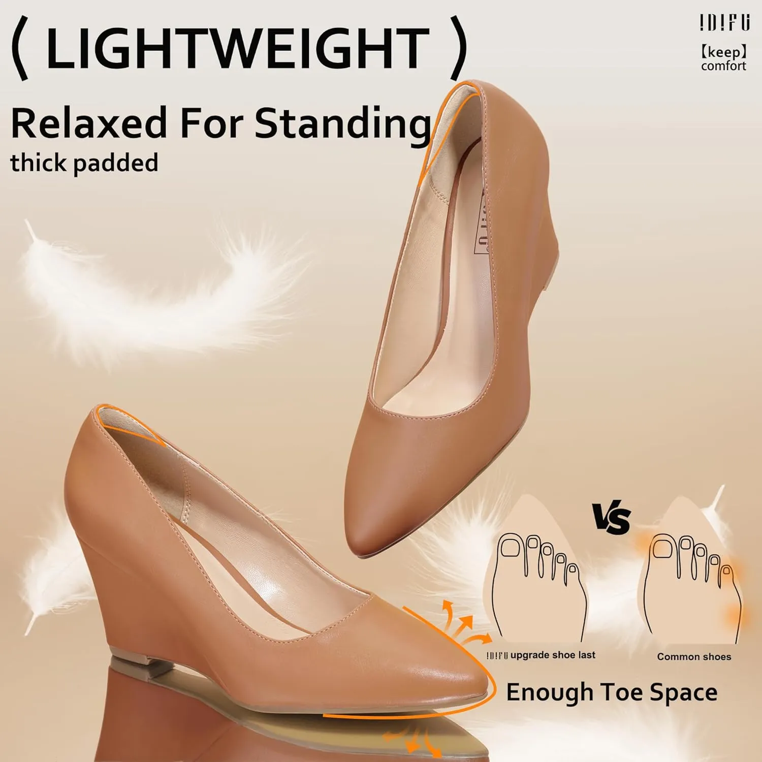 IDIFU IN3 Wedges for Women Closed Toe Pumps Low Heel Pointed Toe Work Wedding Bridal Office Formal Business Dress Casual Dressy Comfortable Trendy Fashion Shoes