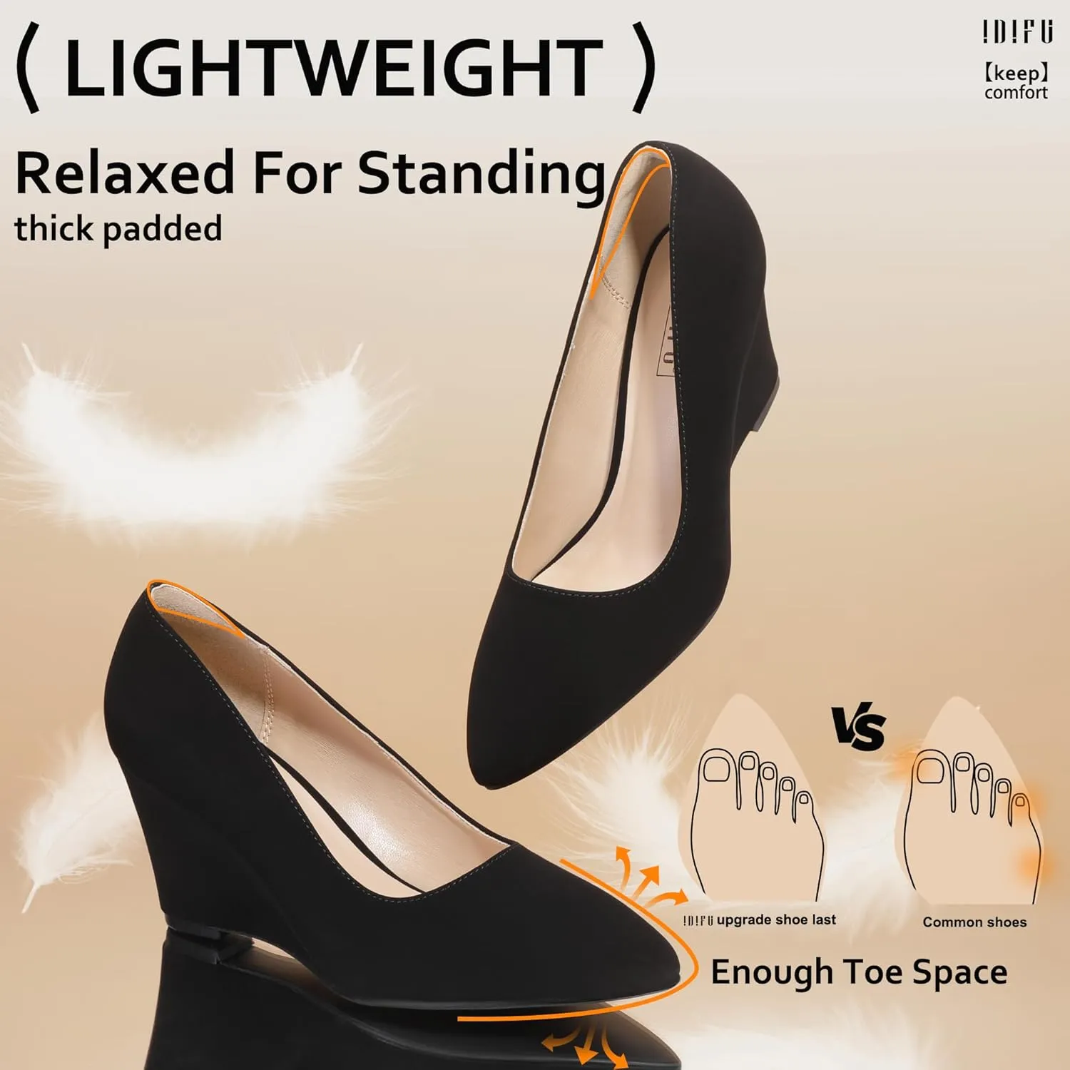 IDIFU IN3 Wedges for Women Closed Toe Pumps Low Heel Pointed Toe Work Wedding Bridal Office Formal Business Dress Casual Dressy Comfortable Trendy Fashion Shoes