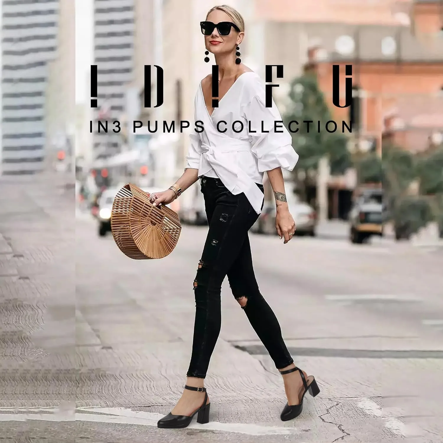 IDIFU IN3 Women's Pumps Platform Closed Toe Heels Comfortable Low Chunky Block Slingback Ankle Strap Dressy Wedding Bridal Party Shoes Pointed Toe Heels