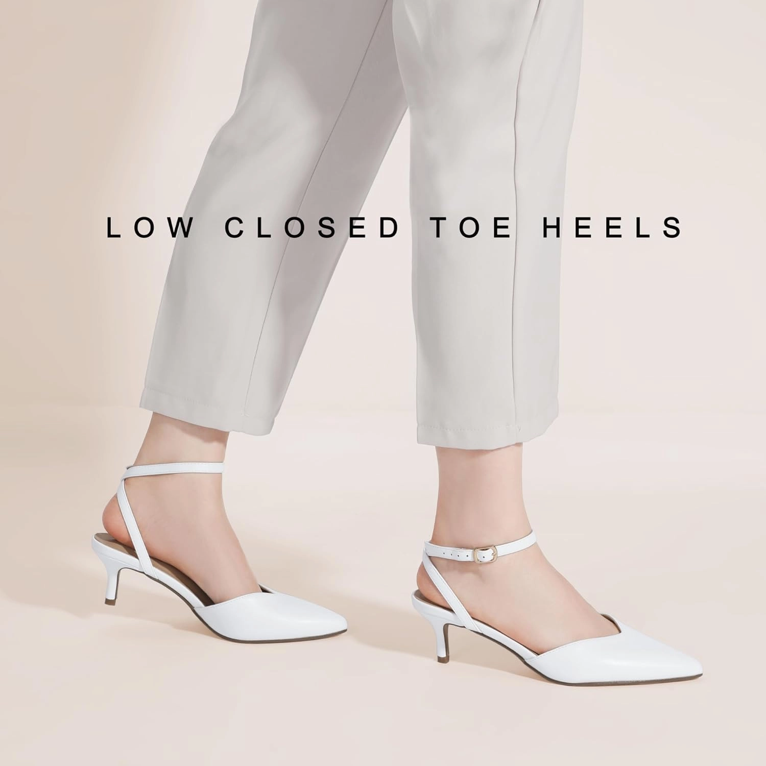 IDIFU IN2 Women's Pumps Closed Toe Kitten Heels Slingback Low Pointed Toe Short Ankle Strap Heels Wedding Bride Prom Bridal Work Dress Shoes for Women Comfortable Cute Trendy Pumps Shoes