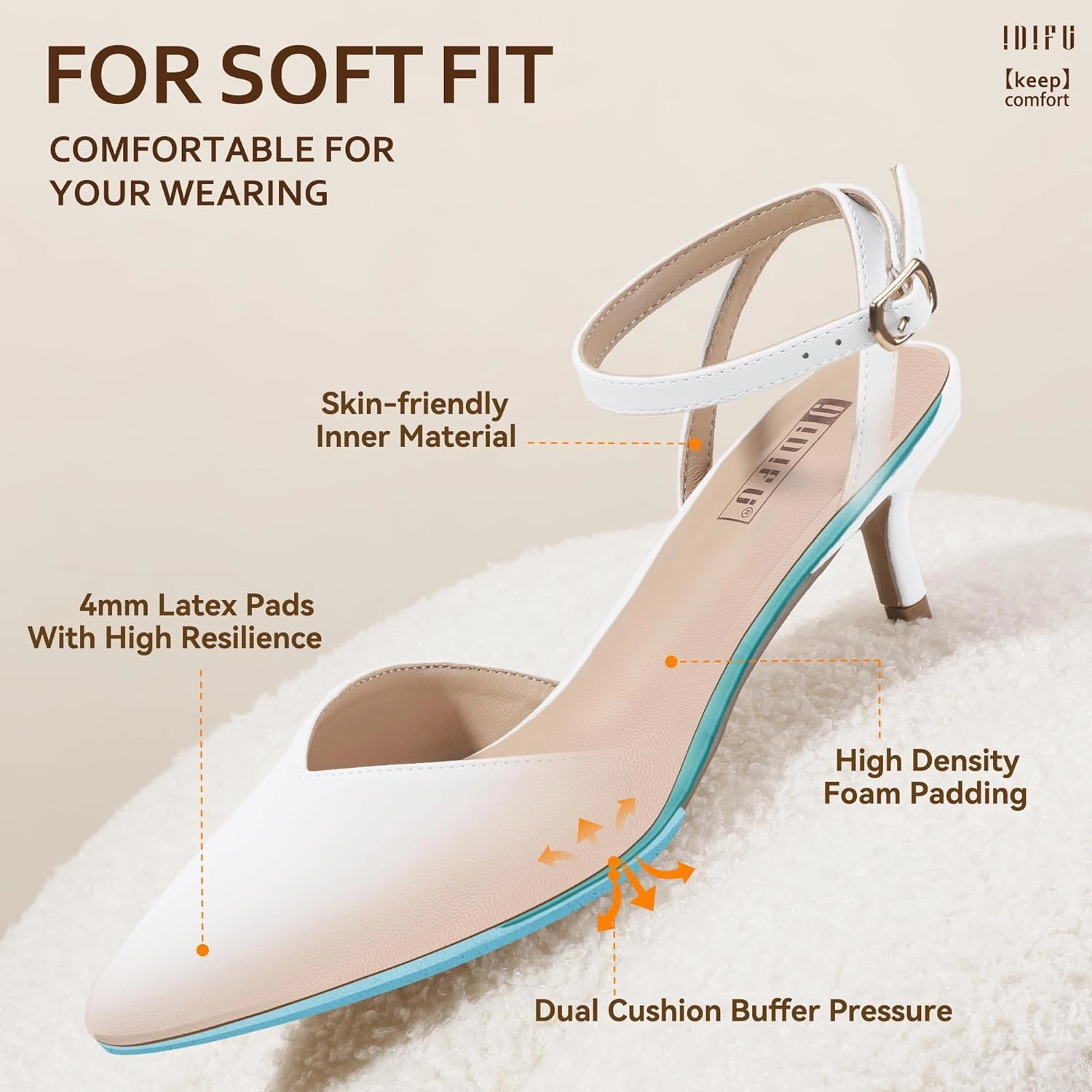 IDIFU IN2 Women's Pumps Closed Toe Kitten Heels Slingback Low Pointed Toe Short Ankle Strap Heels Wedding Bride Prom Bridal Work Dress Shoes for Women Comfortable Cute Trendy Pumps Shoes