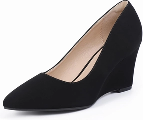 IDIFU IN3 Wedges for Women Closed Toe Pumps Low Heel Pointed Toe Work Wedding Bridal Office Formal Business Dress Casual Dressy Comfortable Trendy Fashion Shoes